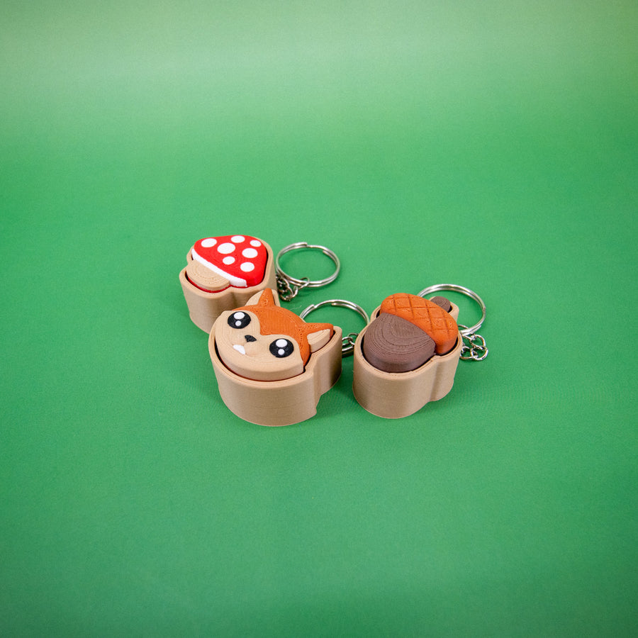 Forest Clickies – Fox, Mushroom & Acorn Fidget Keychains