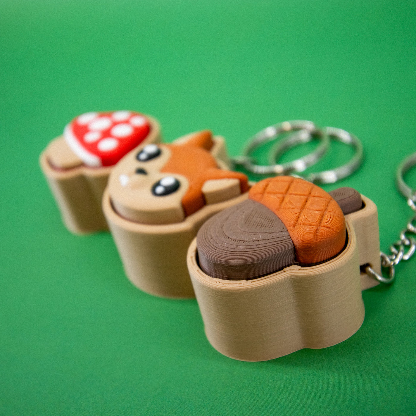 Forest Clickies – Fox, Mushroom & Acorn Fidget Keychains