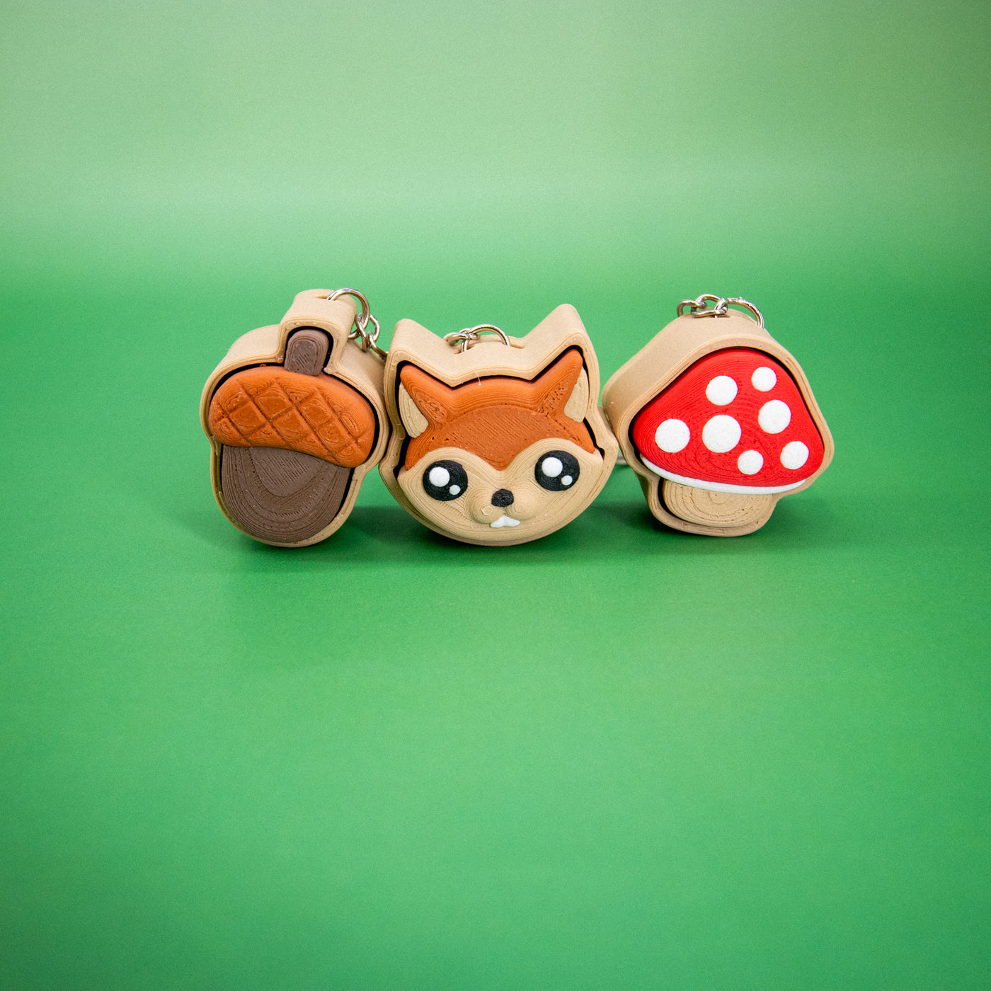Forest Clickies – Fox, Mushroom & Acorn Fidget Keychains