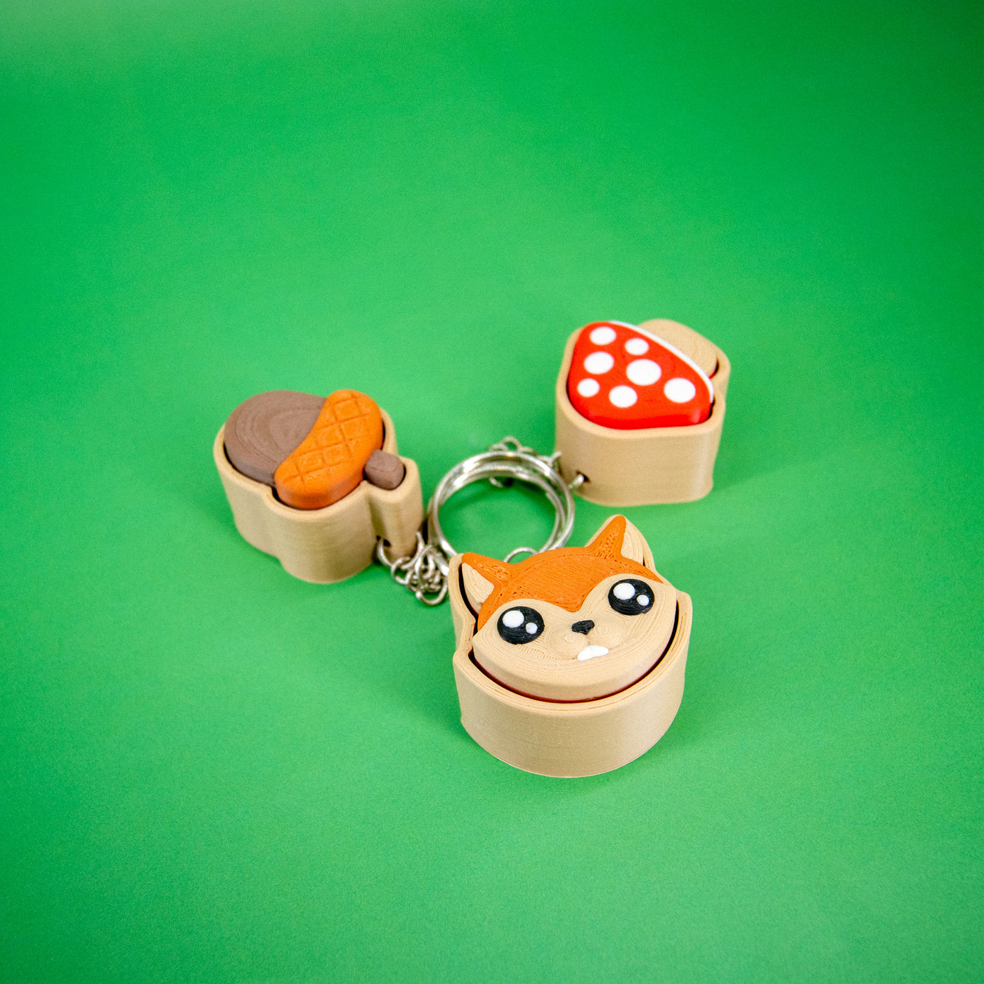 Forest Clickies – Fox, Mushroom & Acorn Fidget Keychains
